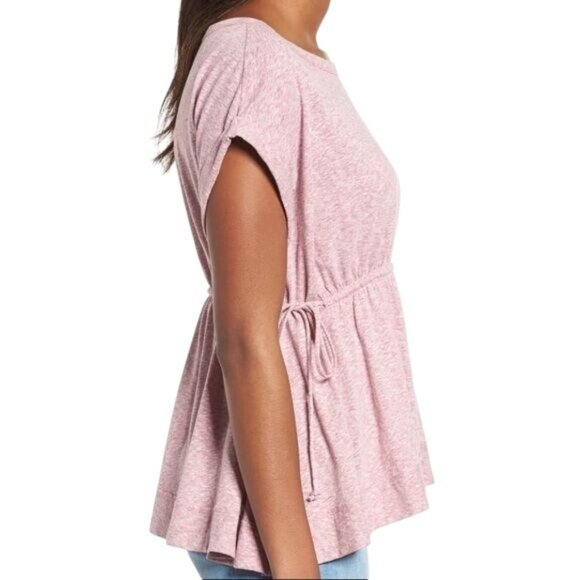 Caslon Heather Pink Peplum Top Adjustable Drawstring Waist - Picture 3 of 3